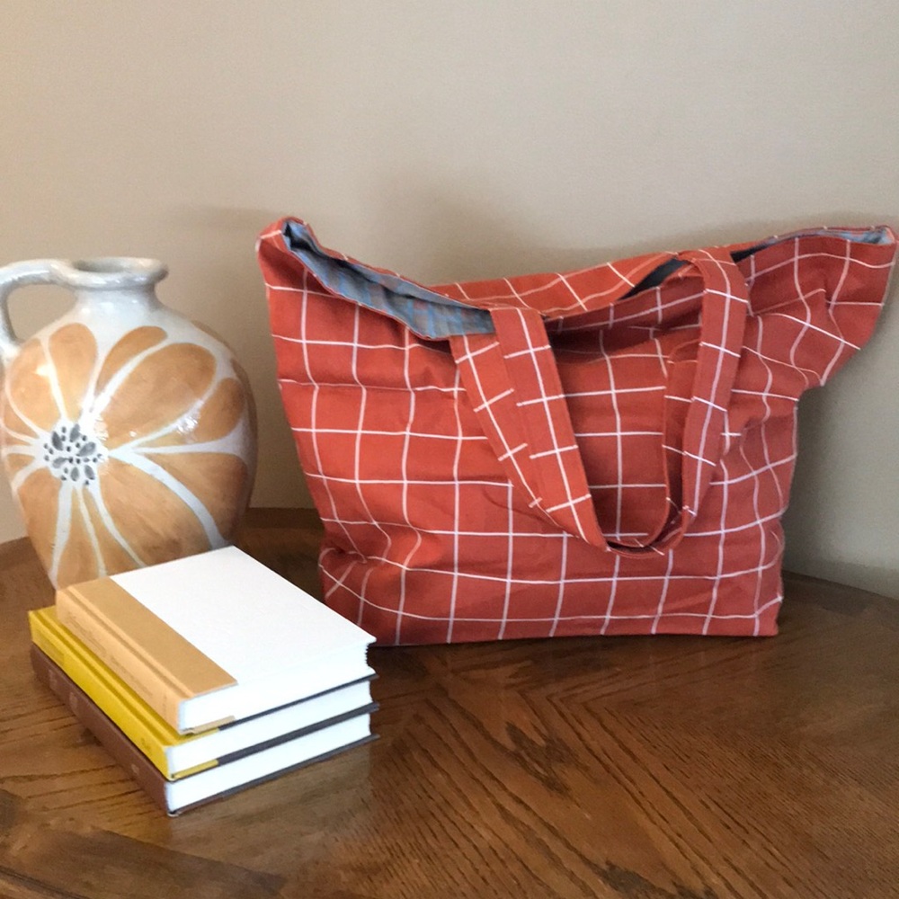Handmade Women's Rust Orange Cotton Tote Bag, Market Tote Bag with pocket